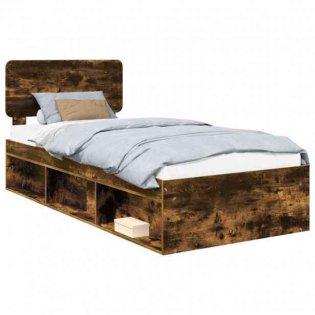 vidaXL Rám postele Kouřový dub 90 x 190 cm Masivní borové dřevo