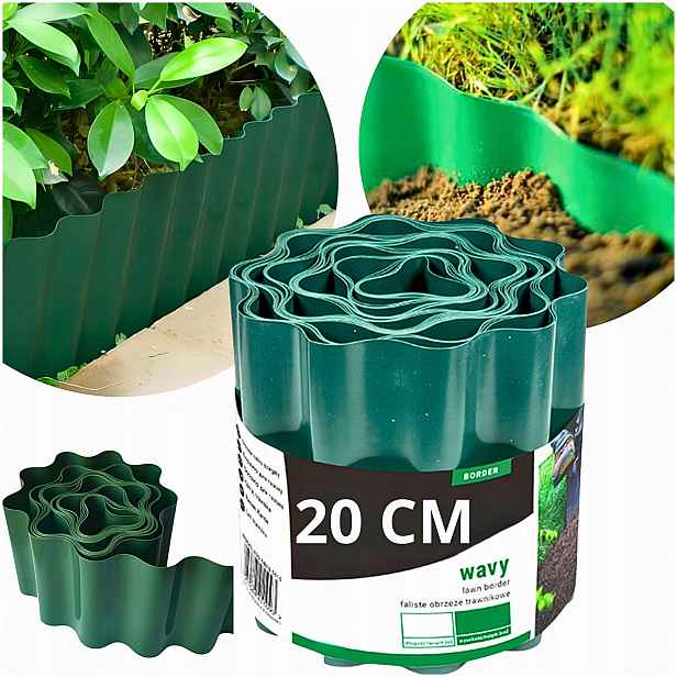 Zahradní Lem Trávníkový vlnitý Palisáda 9 m/20 cm Zelená silná tráva