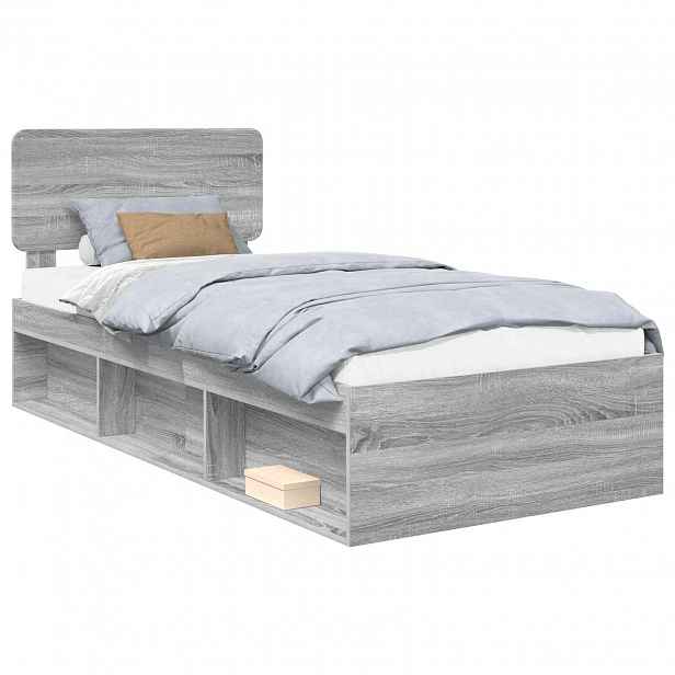 vidaXL Rám postele Šedý Sonoma 90 x 190 cm Masivní borové dřevo