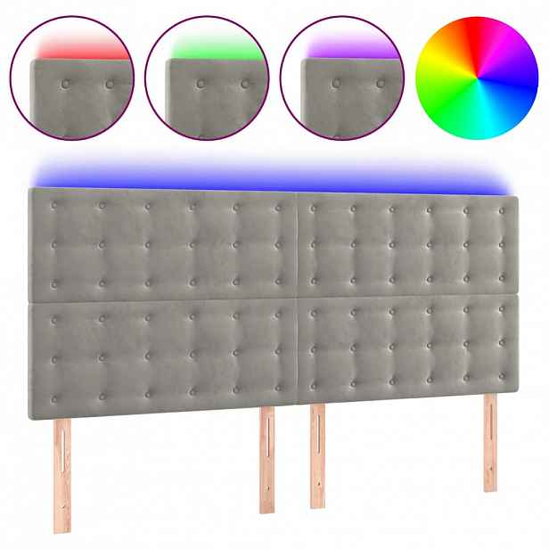 vidaXL Čelo postele s LED světle šedé 160x5x118/128 cm samet