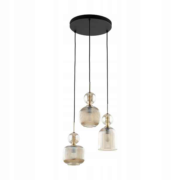Závěsná lampa Sophia černá stínidlo béžová 3xE14 Glamour Stylové Osvětlení