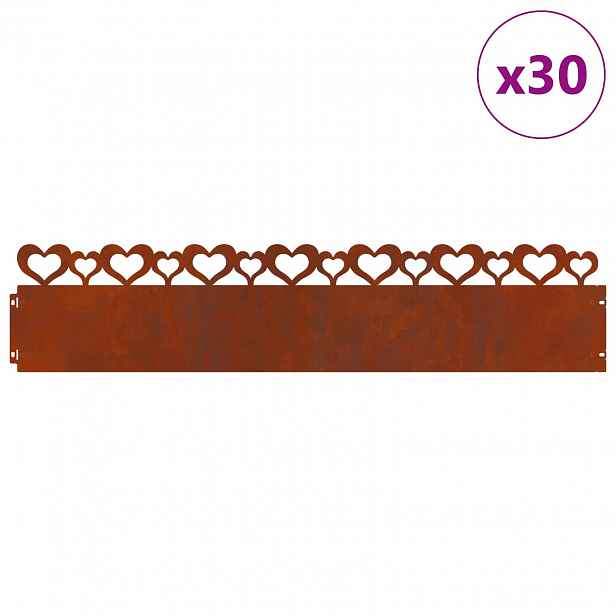 vidaXL Obrubníky trávníku 30 ks 103 x 0,05 x 22 cm Rezavá