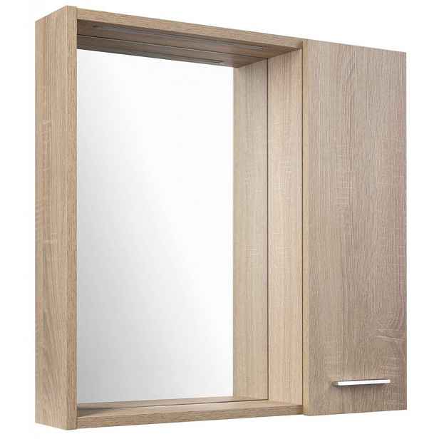 Aqualine Zoja - Zrcadlová skříňka s LED osvětlením, 60x60x14 cm, 1 dvířka, pravá, dub platin 45028S