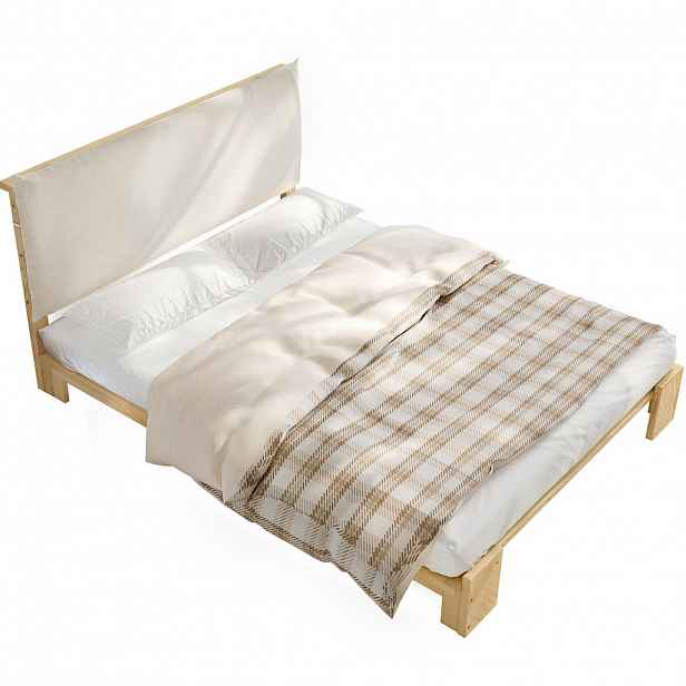 OKWISH ČALOUNĚNÁ postel 140/200 cm přírodní z borovice a tkaniny s čalouněným čelem
