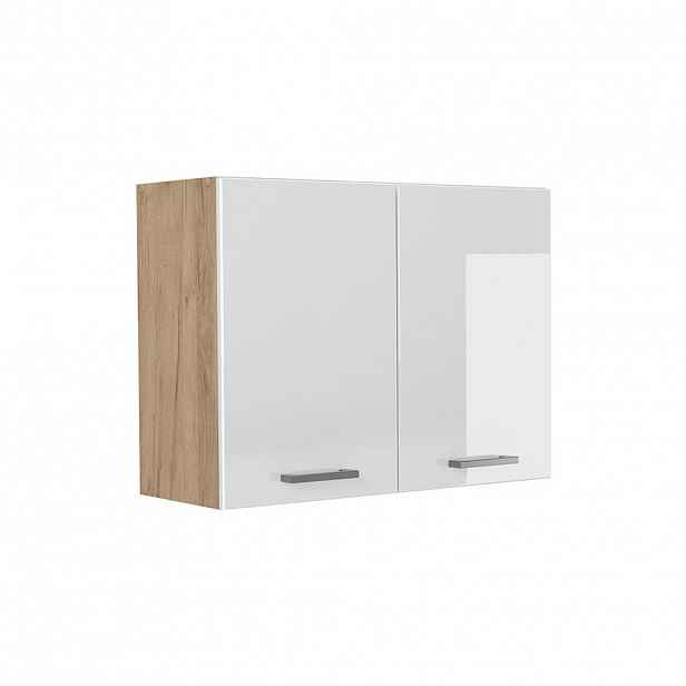 Vicco SKLENĚNÁ KUCHYŇSKÁ SKŘÍŇKA R-Line, Bílá vysoký lesk/Zlatý mocný dub, 80 cm