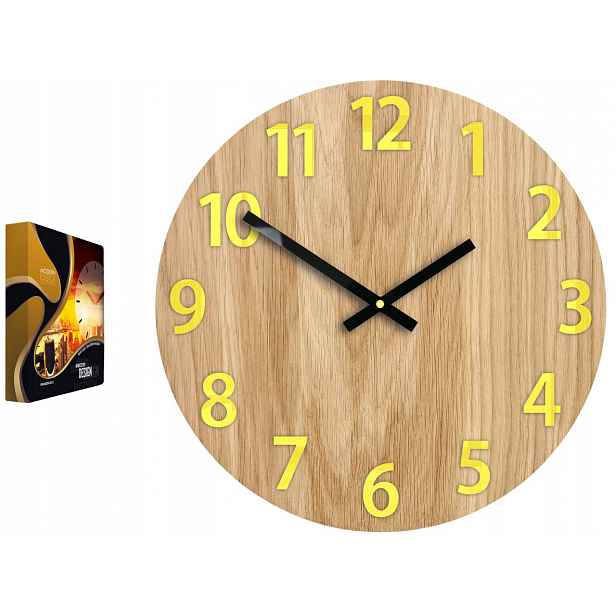 Nástěnné hodiny dřevěné dubové akrylové Amadeus Wood Yellow Kulatý