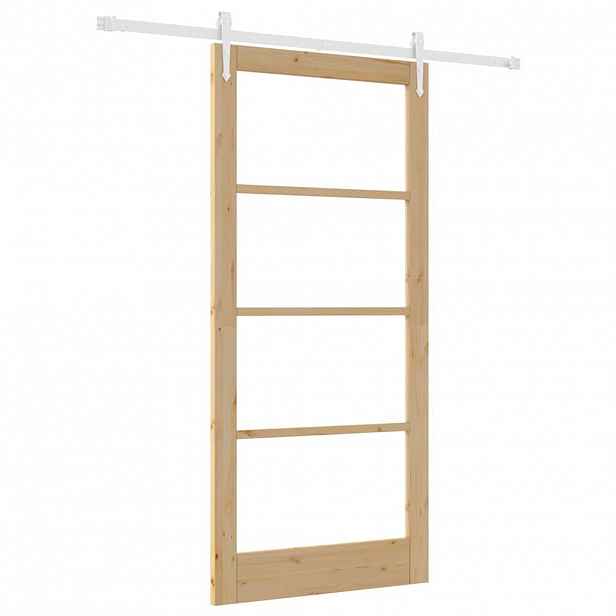 vidaXL Posuvné dveře 93 x 202 cm Masivní borové dřevo a sklo Přírodní