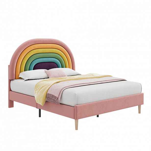 CHICFURN ČALOUNĚNÁ POSTEL 140/200 cm v růžové barvě ze sametu s výškově nastavitelným čelem