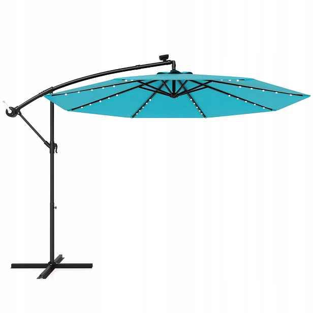 Deštník s osvětlením Costway modrý 300 x 250 cm