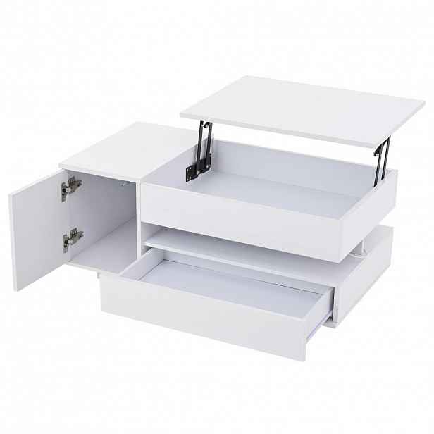 OKWISH KONFERENČNÍ stolek 95/50/34,5 cm bílý z dřevotřísky s LED a výklopnou deskou