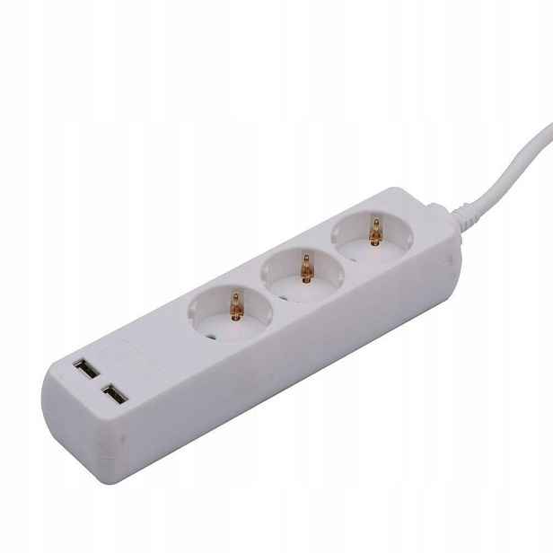 V-tac Prodlužovací Kabel 3 zásuvky 2 porty Usb (3G 1.5MM2 X 1.5M) bílý VT-1124