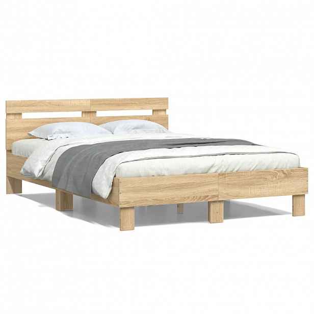 vidaXL Rám postele s čelem dub sonoma 135 x 190 cm kompozitní dřevo