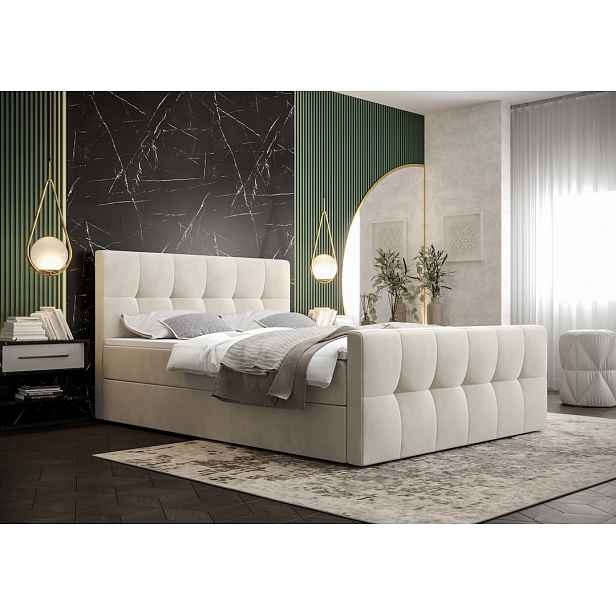 Boxspringová postel s úložným prostorem ELIONE - 200x200, béžová