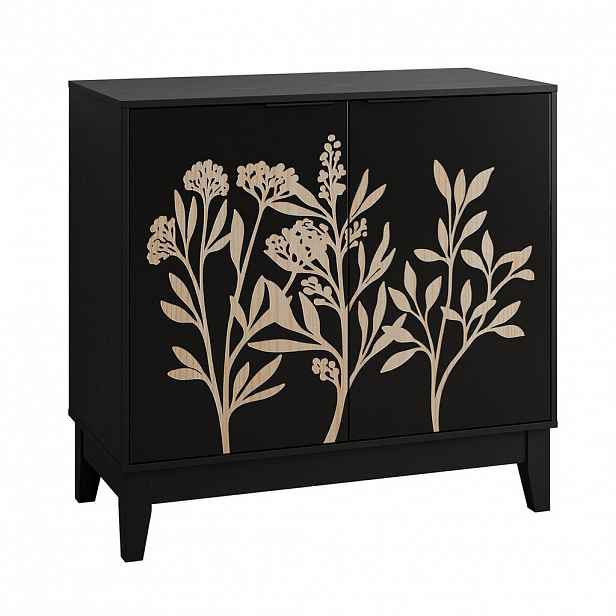 Urban Meuble SIDEBOARD 80 cm černý MDF se 2 dvířky, vyřezávaným čelem a nastavitelnými policemi