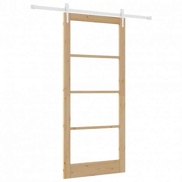 vidaXL Posuvné dveře 93 x 211 cm Masivní borové dřevo a sklo Přírodní
