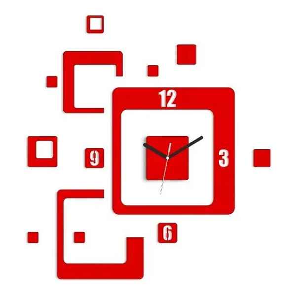 ModernClock 3D nalepovací hodiny Trio Quadrat červené