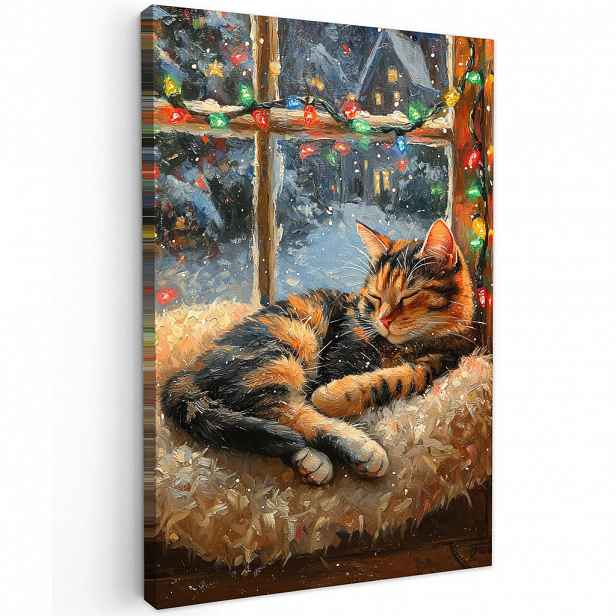 MuchoWow OBRAZ NA PLÁTNĚ Kočka - Vánoce - Zima - Zvíře 60x90 cm