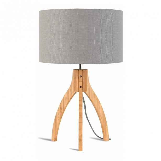 Stolní lampa se světle šedým stínidlem a konstrukcí z bambusu Good&Mojo Annapurna