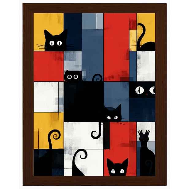 Plakát Rámeček Černé Dřevo Kočky Abstraktní Barevný Pop Art 60x80