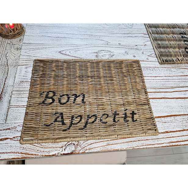 Rustikální podložka Hampton Rattan pod talíř s nápisem Bon Appetit