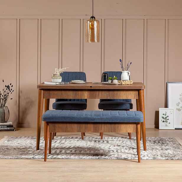 Jídelní set s rozkládacím stolem a židlemi (4 kusy) Vina 1048 - Dark Blue, Walnut