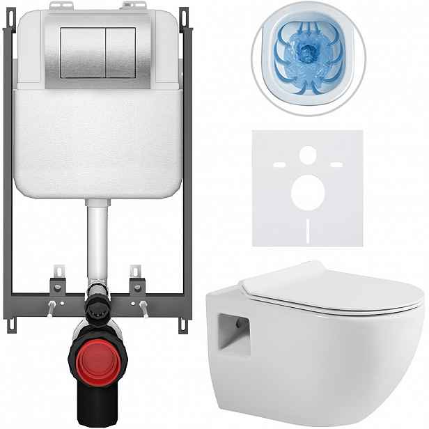 Kompletní WC set Basic/Dure - bílá lesklá - WC tlačítko Maxio/Stříbrná - pro zazdění - 51x35 cm