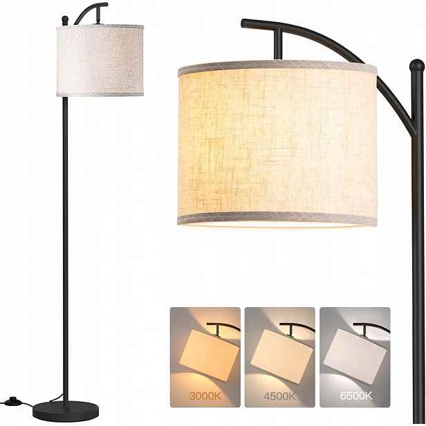 Stojací Lampa Podlahová Tuba Led Stínidlo Jutové Přírodní Stínidlo 155 CM