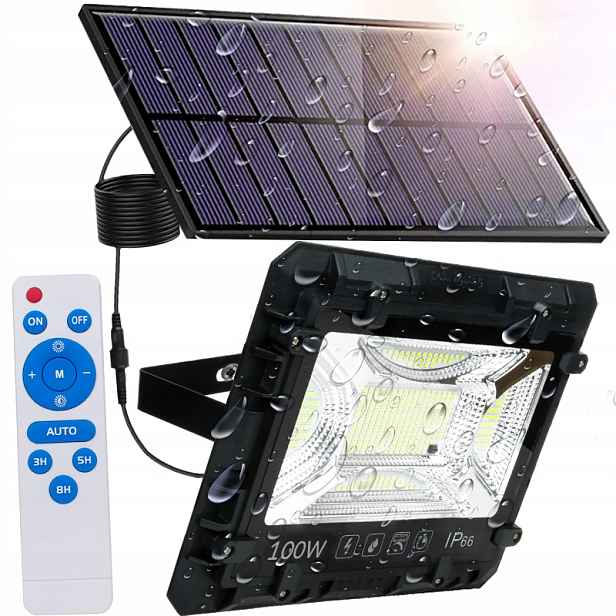 Velmi výkonný solární Led halogenový zářič 100W Venkovní lampa Dálkový Ovladač