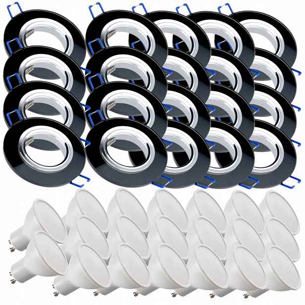 20x Černá Stropní Lampa Halogenová Objímka Sklo Led Žárovky 5W