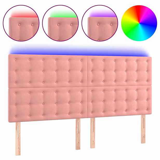 vidaXL Čelo postele s LED růžové 160x5x118/128 cm samet