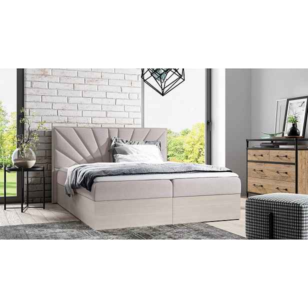 Čalouněná manželská postel 160x220 CHANTELLE 7 - nordic teak / béžová + topper ZDARMA