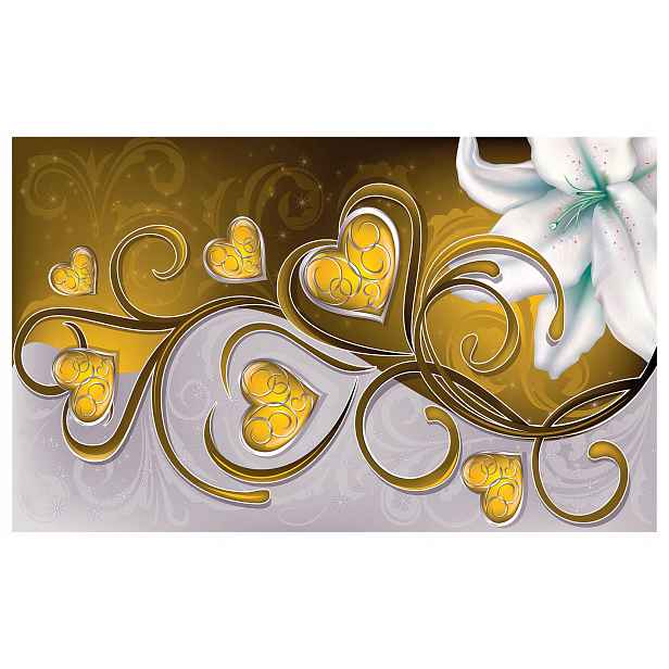 Fototapeta Bílá lilie zlatá srdce romantická dekorace 250x175 lepidlo