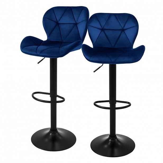 ML-DESIGN SADA 2 barových židlí, modré, sametové, výškově nastavitelné/otočné