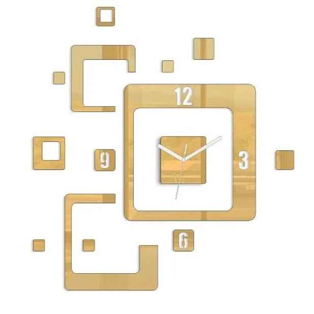 ModernClock 3D nalepovací hodiny Trio Quadrat zlaté