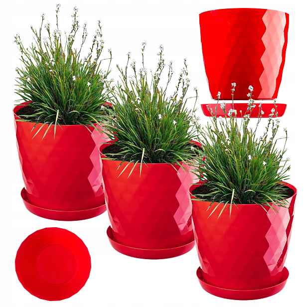 3 ks Květináč Obal Na Květináč 30 cm Květináč S Podstavcem Červený Plastový
