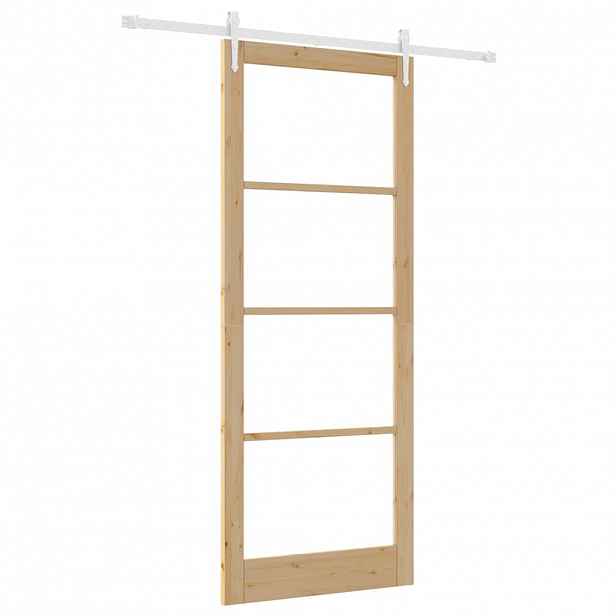 vidaXL Posuvné dveře 93 x 232 cm Masivní borové dřevo a sklo Přírodní