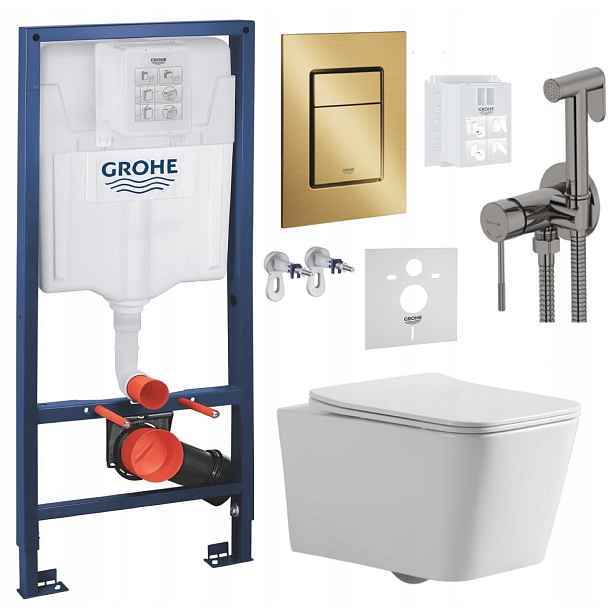 Wc Set Stelaz Grohe Wc Mísa Tornado Tlačítko Zlatá baterie grafit