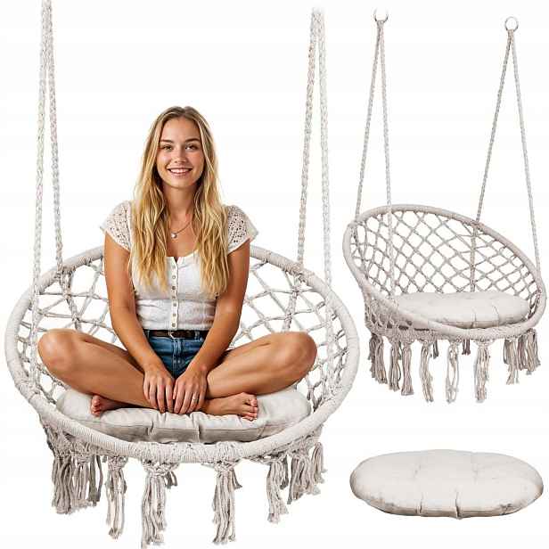 Zahradní závěsné křeslo houpačka Boho béžová