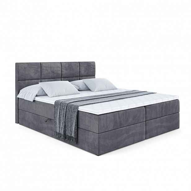 ALTDECOR AMERICKÁ postel s matrací H4 a roštem – ARDENI – 200 x 200 cm – H4 – tmavě šedá