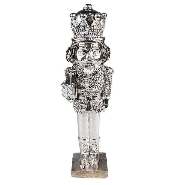 Stříbrná vánoční dekorace Louskáček s dárky - 5*4*19 cm Clayre & Eef