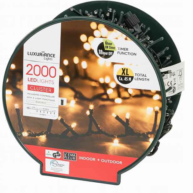 Vánoční Osvětlení Na Stromeček 2000 Led Cluster 45 m, časovač 8 režimů, teplá bílá barva