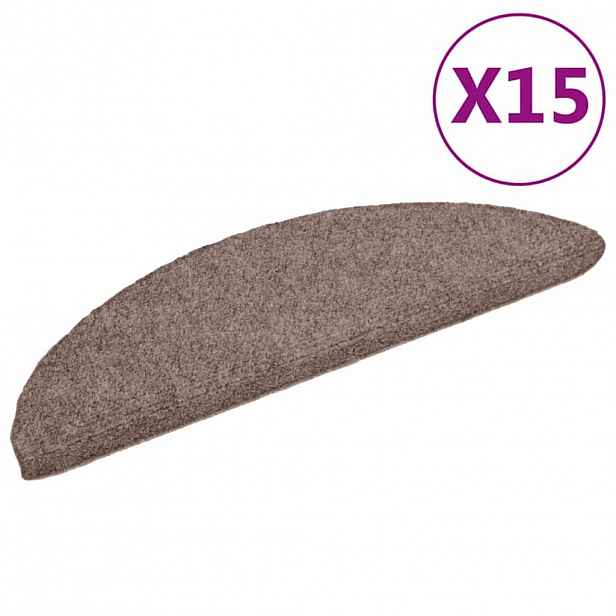 vidaXL Schodové rohože samolepicí 15 ks 56 x 17 x 3 cm světle hnědé, půlkulaté
