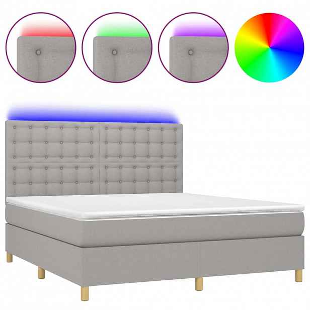 vidaXL Box spring postel s matrací a LED světle šedá 160x200 cm textil
