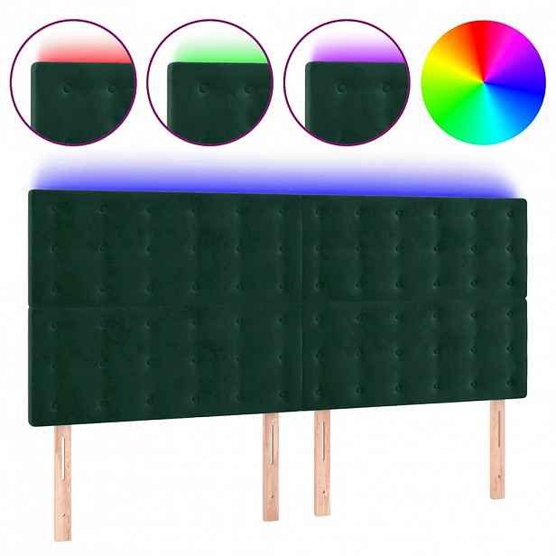 vidaXL Čelo postele s LED tmavě zelená 180x5x118/128 cm samet