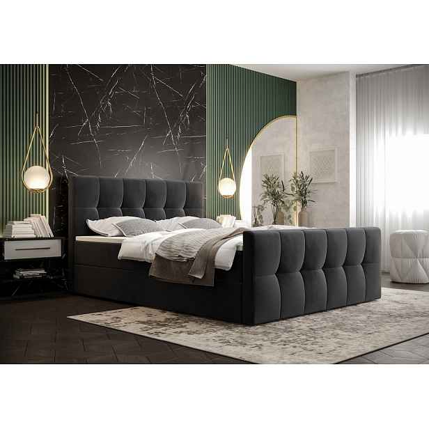 Boxspringová postel s úložným prostorem ELIONE - 200x200, světlá grafitová