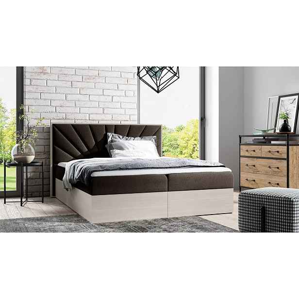 Čalouněná manželská postel 160x220 CHANTELLE 7 - nordic teak / hnědá + topper ZDARMA