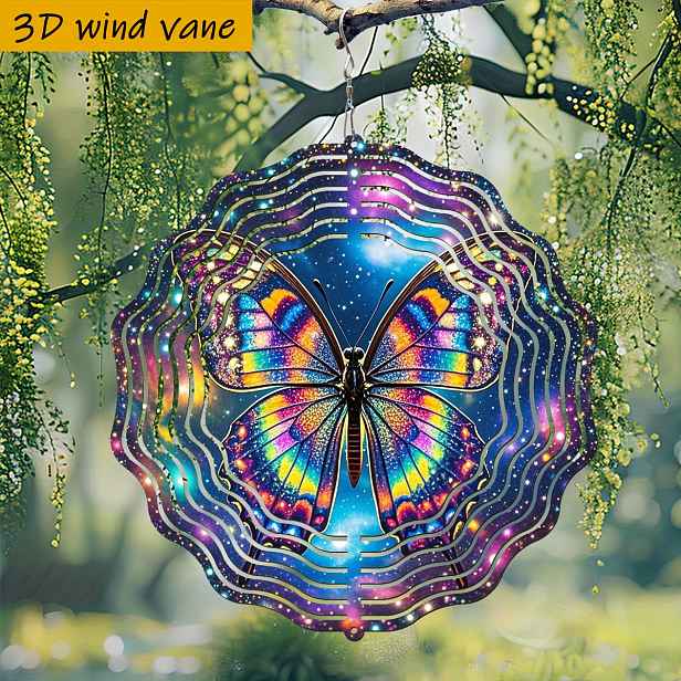 TEMU 3D 1ks "Barevný motýl v nádherném vesmíru" "25,5 cm/10 palců * 25,5 cm/10 palců s otočným háčkem, 360° kreativní větrný spinner" Bez baterií
