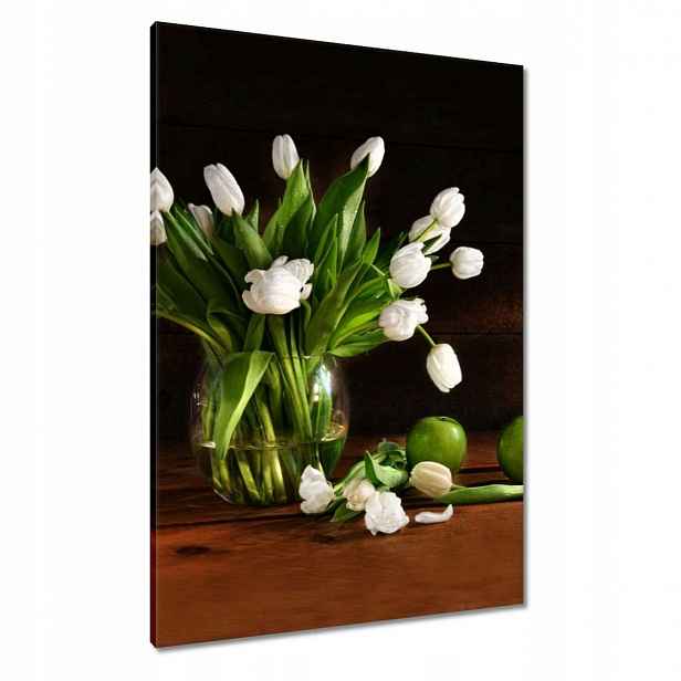 Obrazy 70x100 Bílé tulipány Tmavé pozadí