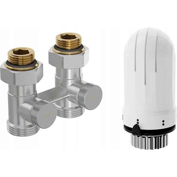 Mexen G03 Termostatická Sada Dvoutrubková DN50 Přímá 1/2"x3/4" Nikl