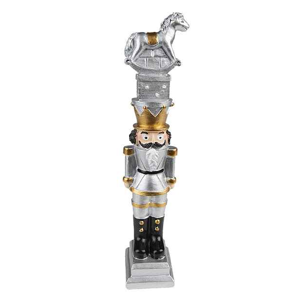 Vánoční dekorace stříbrný Louskáček s koníkem - 6*5*23 cm Clayre & Eef